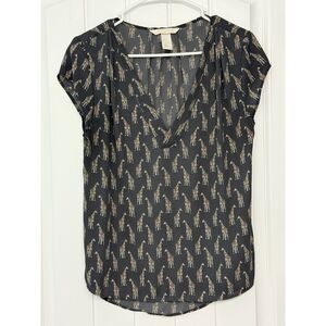 H&M Conscious Giraffe Print V-Neck Blouse Whimsical Academia Novelty  Size 6